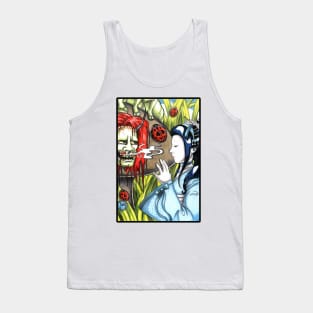 Japanese Alice in Wonderland and Caterpillar - Black Outlined Version Tank Top